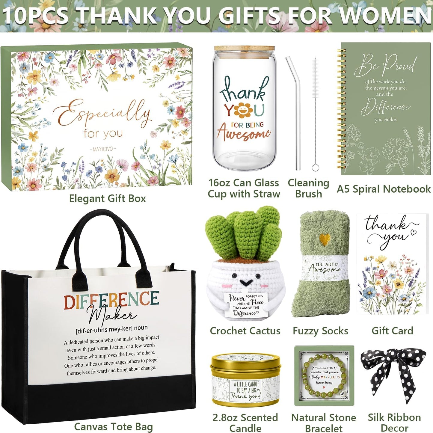 Thank You Gifts for Women, Administrative Professional Day Gifts, Employee Appreciation Office Gift for Coworkers Farewell Thank You Gift Basket for Boss Teacher Nurse Employees w/ Canvas Tote Bag