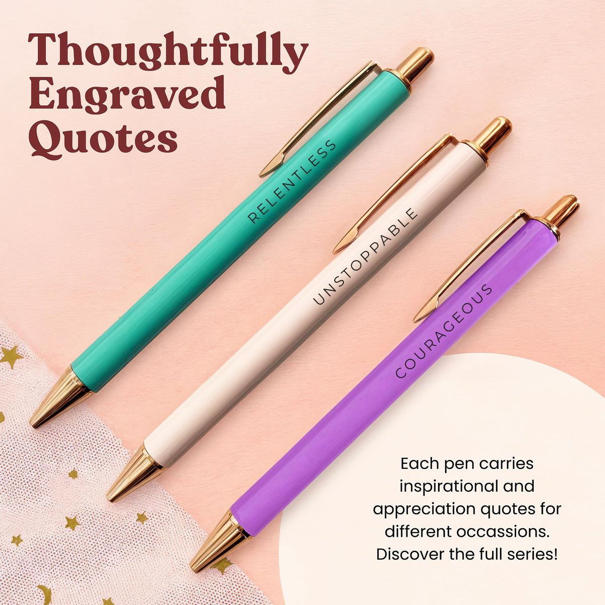 MESMOS 3Pcs Inspirational Pens for Women, German-Ink & 1mm Swiss-Tip, Inspirational Gifts for Women, Motivational Pens for Boss Lady, Congratulations Gifts for Woman, Pen for Servers