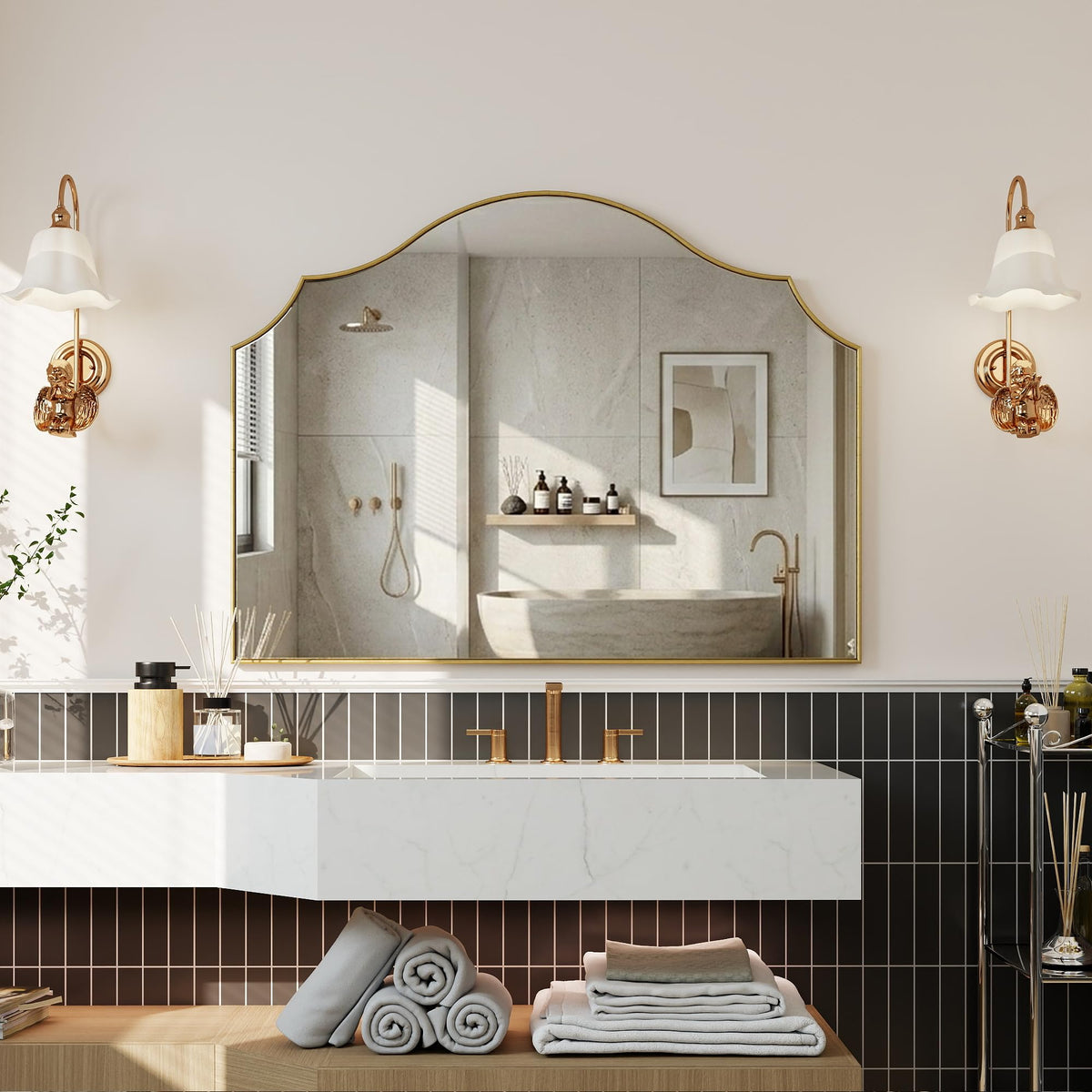 VIWILII 29"x39" Gold Arched Wall Mirror, Decorative Mirror