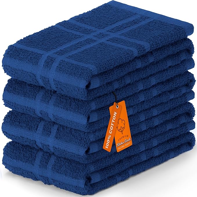 DecorRack Large Kitchen Towels, 100% Cotton Hand Towels, Plaid Pattern Cleaning