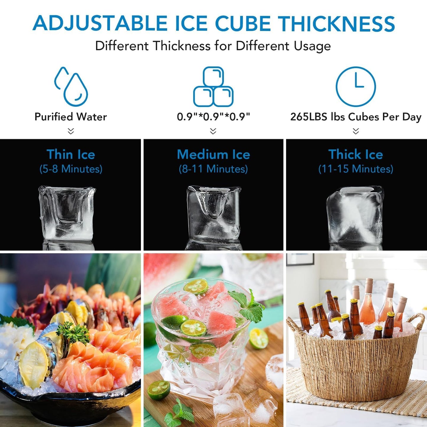 High-Efficiency Commercial Ice Machine – 200 lbs/24h Production, 55 lbs Storage, 126 Cubes/12 Min, LED Panel, Built-in Filter, for Home, Office, Bar, Parties