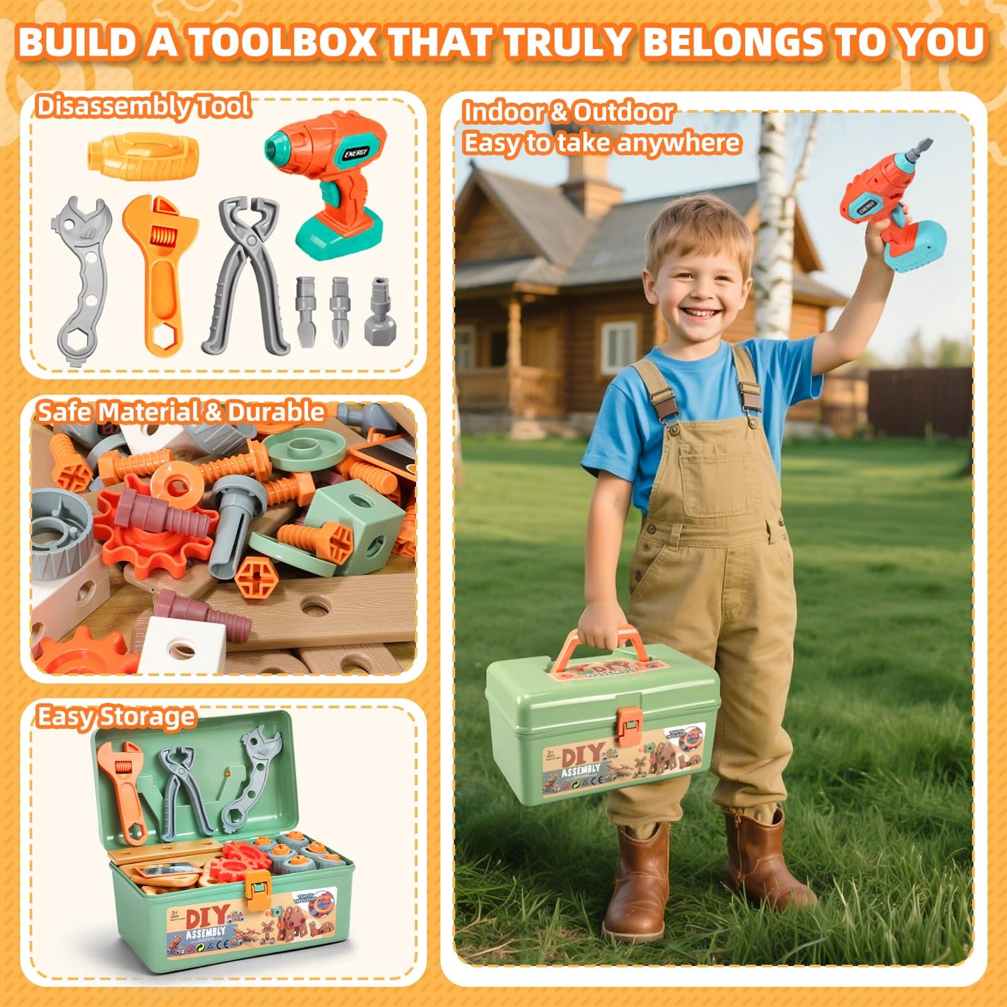 Kids Tool Set with Drill,148Pcs Toddler Tool Set with Toolbox,STEM Montessori Toys for 3 4 5 Year Old,Pretend Play Kid Toy,Educational Construction Toy for 3-5 Year Old Boy Girl,Birthday Gift for Kids