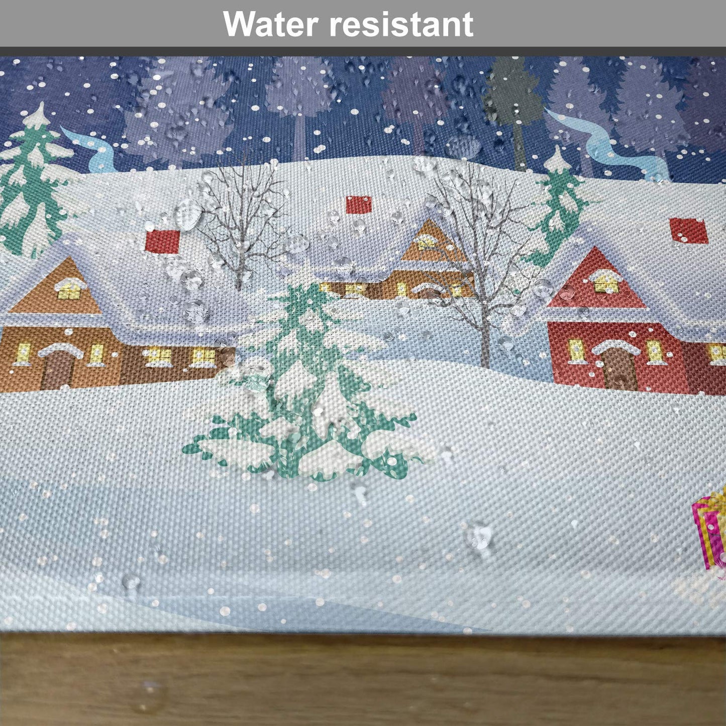 Ambesonne Christmas Place Mats Set of 4, Winter Season Snowman Xmas Tree Santa Sleigh Moon Present Boxes Snow and Stars, Washable Fabric Placemats for Dining Table, Standard Size, White Blue