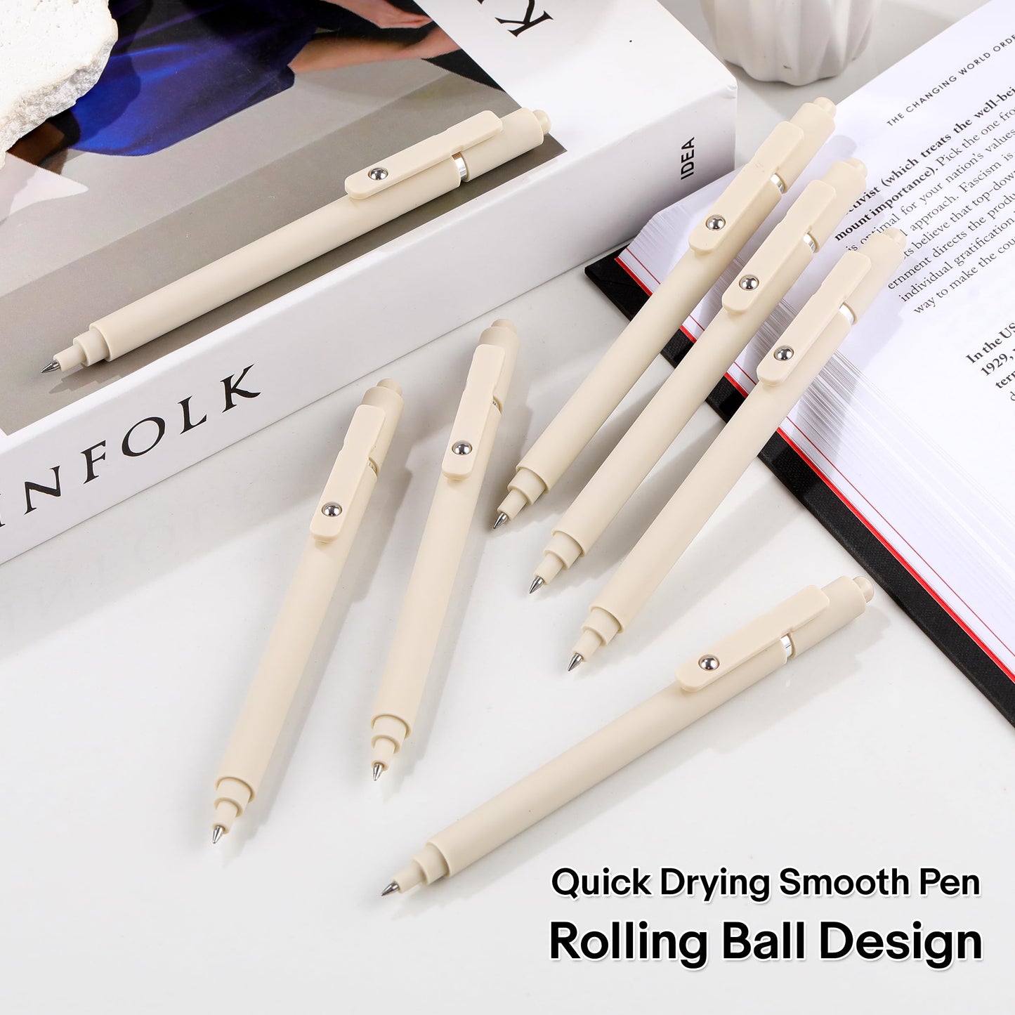 RIANCY Aesthetic Pens Beige Pens 5Pcs 0.5mm Quick Dry Black Ink Gel Pens Fine Point Smooth Writing Cute Pen Japanese Stationary Home Work Essentials Nurse School Gifts Office Supplies