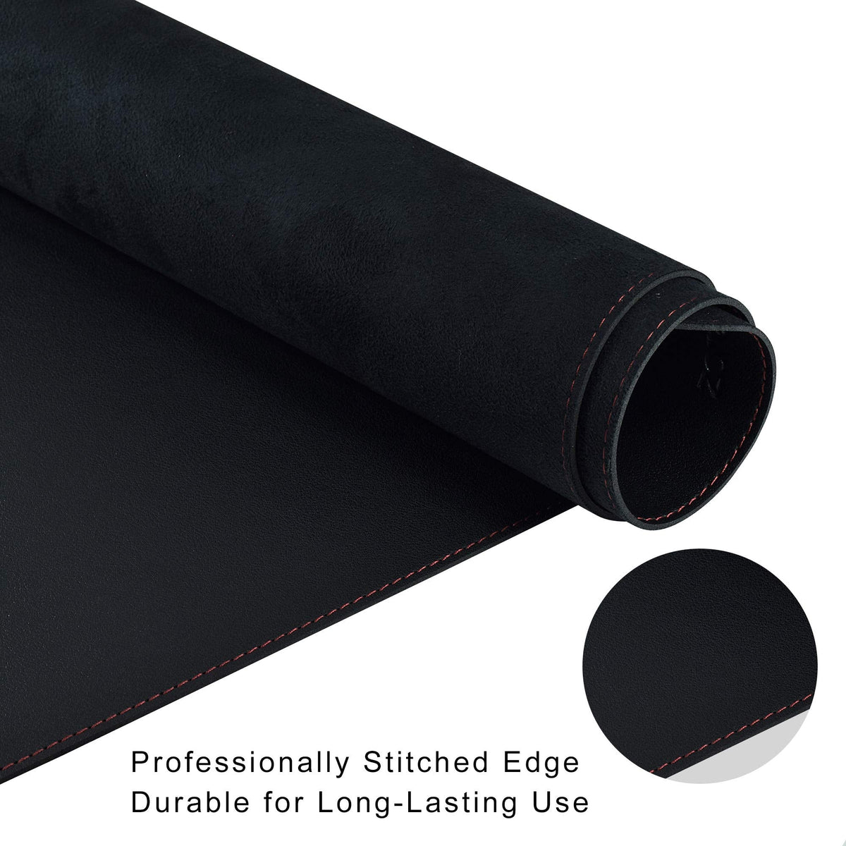 ZORESYN PU Leather Desk Mat Waterproof Anti-Oil Dining Table mat - 70.9" x 23.6" - Large Mouse Pad with Suede Base,Stitched Edges Office Desk Pad for Office & Home | Black