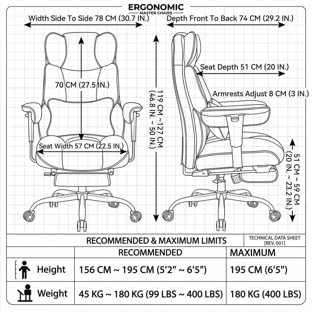 Efomao Big and Tall Office Chair 400lbs – PU Leather Executive Office Chair with Lumbar Support & Leg Rest, Heavy-Duty Computer Chair for Home Office, Grey