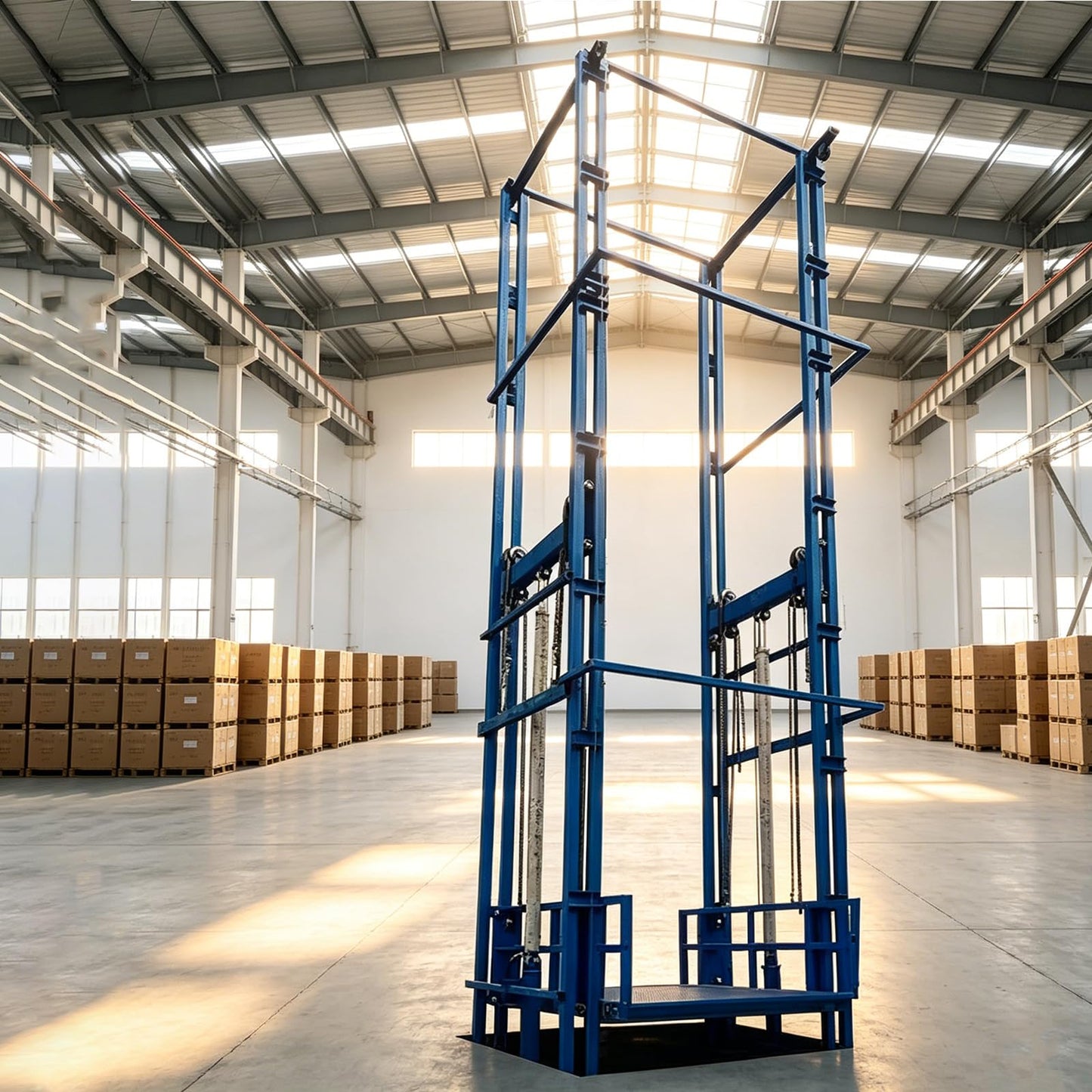Customized Hydraulic Cargo Lift, 2200lbs 1 Ton Goods Lift for Warehouse, 2m x 2m Platform Material Lift, Heavy Duty Mezzanine Freight Lift Alternative for Industrial Factory (9.8FT Lifting Height)