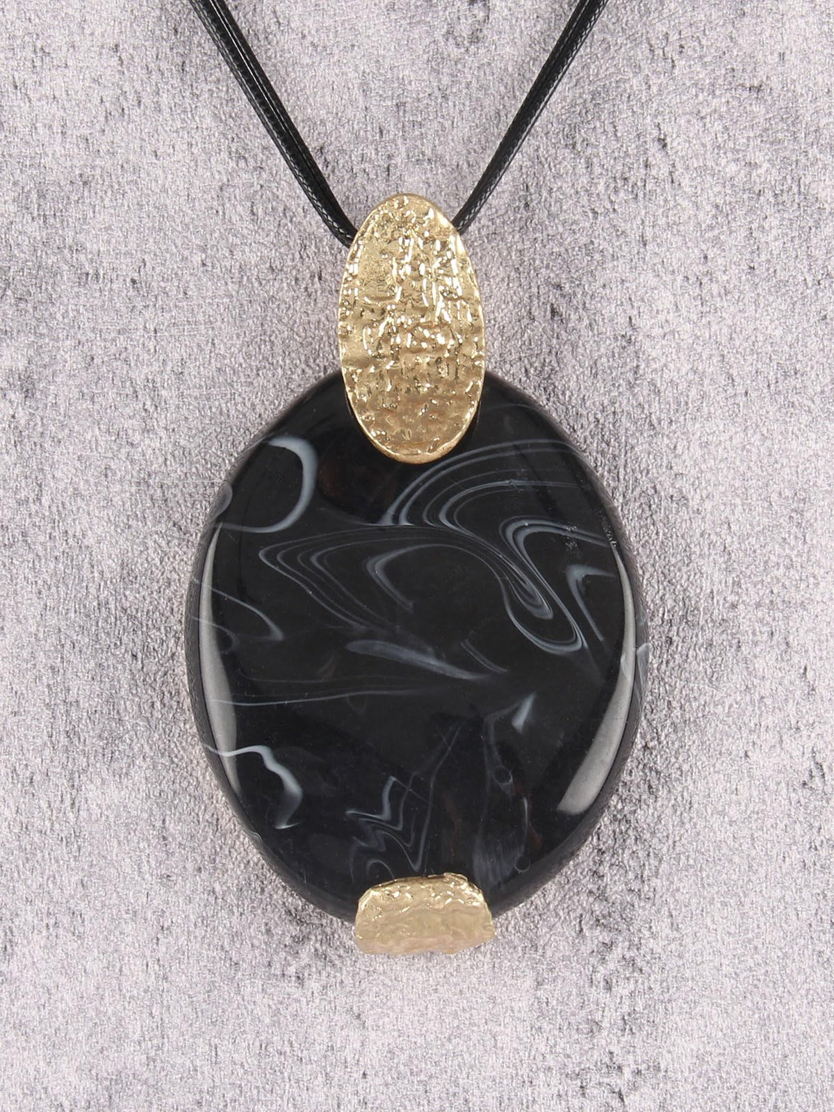 GelConnie Boho Pendant Necklace for Women Long Black Leather Cord Statement Jewelry with Large Oval Black Stone Pendant