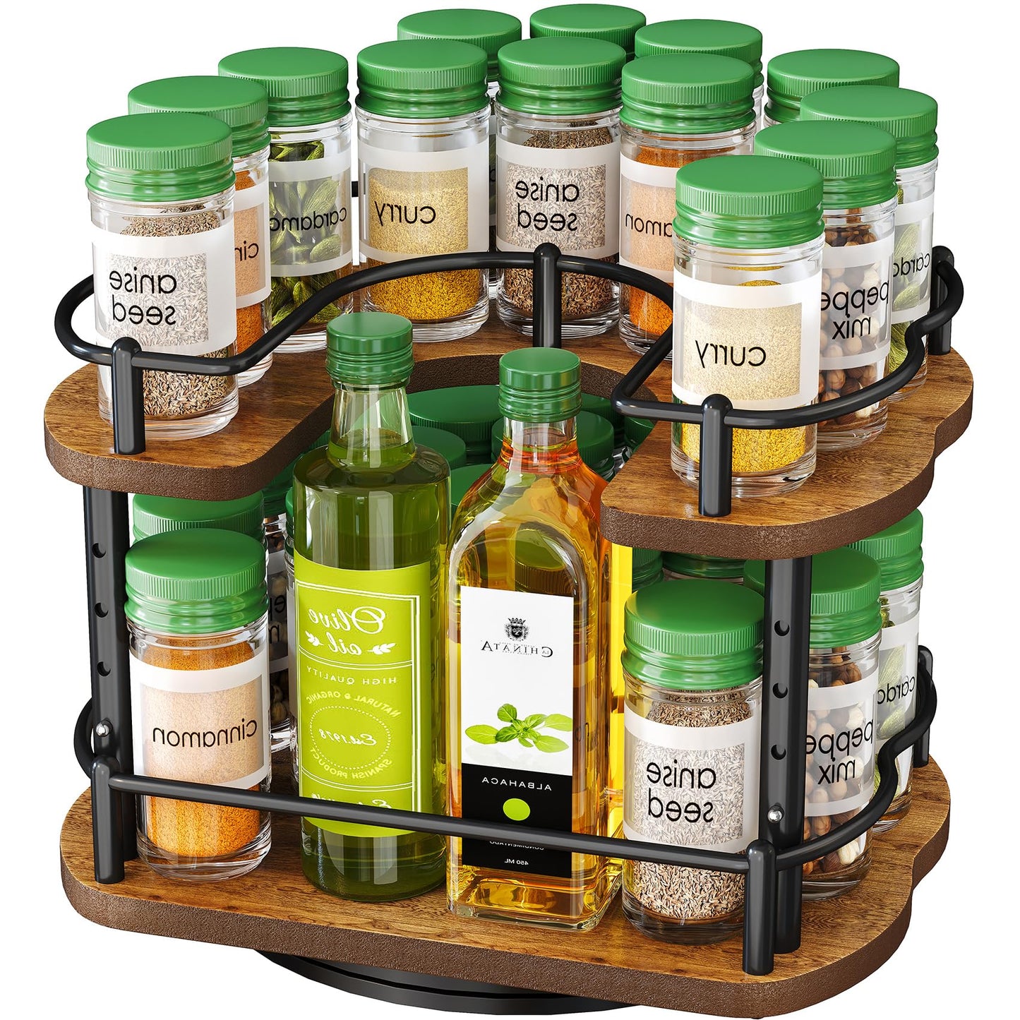 Spice Rack Organization for Cabinet - Height Adjustable Rotating Lazy Susan Organizer, Spice Organizer Fits Cabinets Wide> 11 inches, Clearance Height >10.5 inches