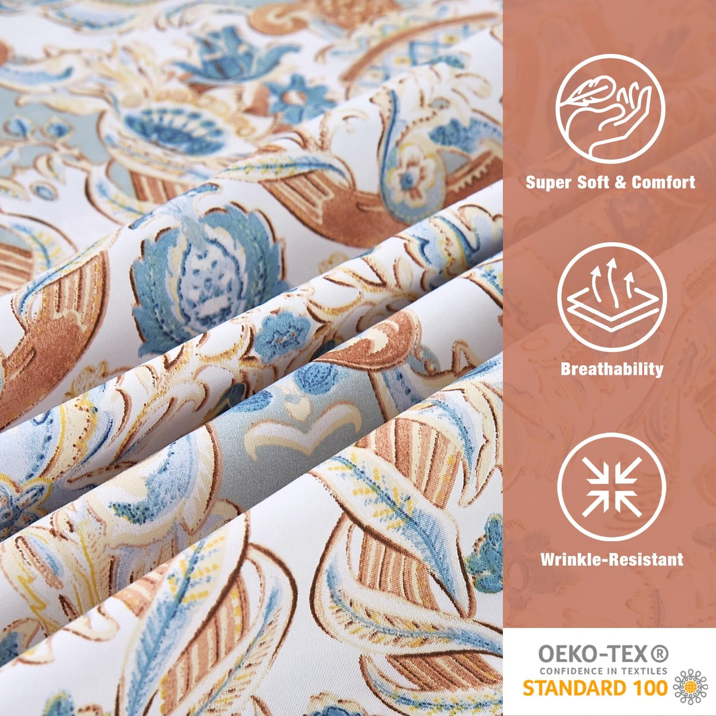 JSD Vintage Paisley Printed Sheet Set King Size, 4 Piece Soft Pattern Microfiber Sheets Extra Deep Pocket