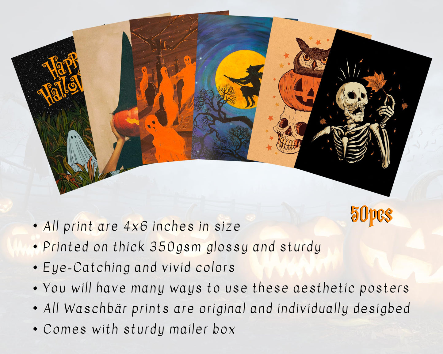 Waschbär Halloween Wall Collage Kit Aesthetic Pictures - Halloween Room Decor, Poster for Teen Girls, Witchy Room Decor, Witchy Decorations for Bedroom, 50pcs