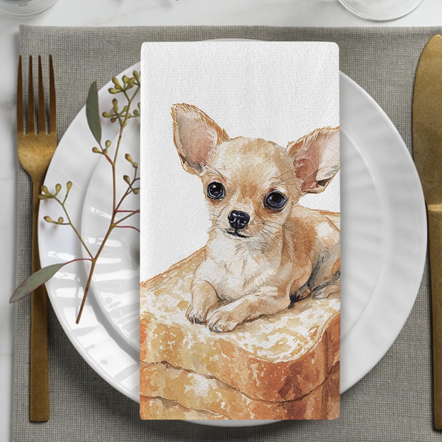 Croar Funny Chef Chihuahua Dog Kitchen Dish Towels Set of 2, Bread Bakery Restaurant Dinner Room Drying Hand Towel Baking Cooking Cloth, Pet Dog Owner Lover Gifts Home Decoration 18'' x 26''