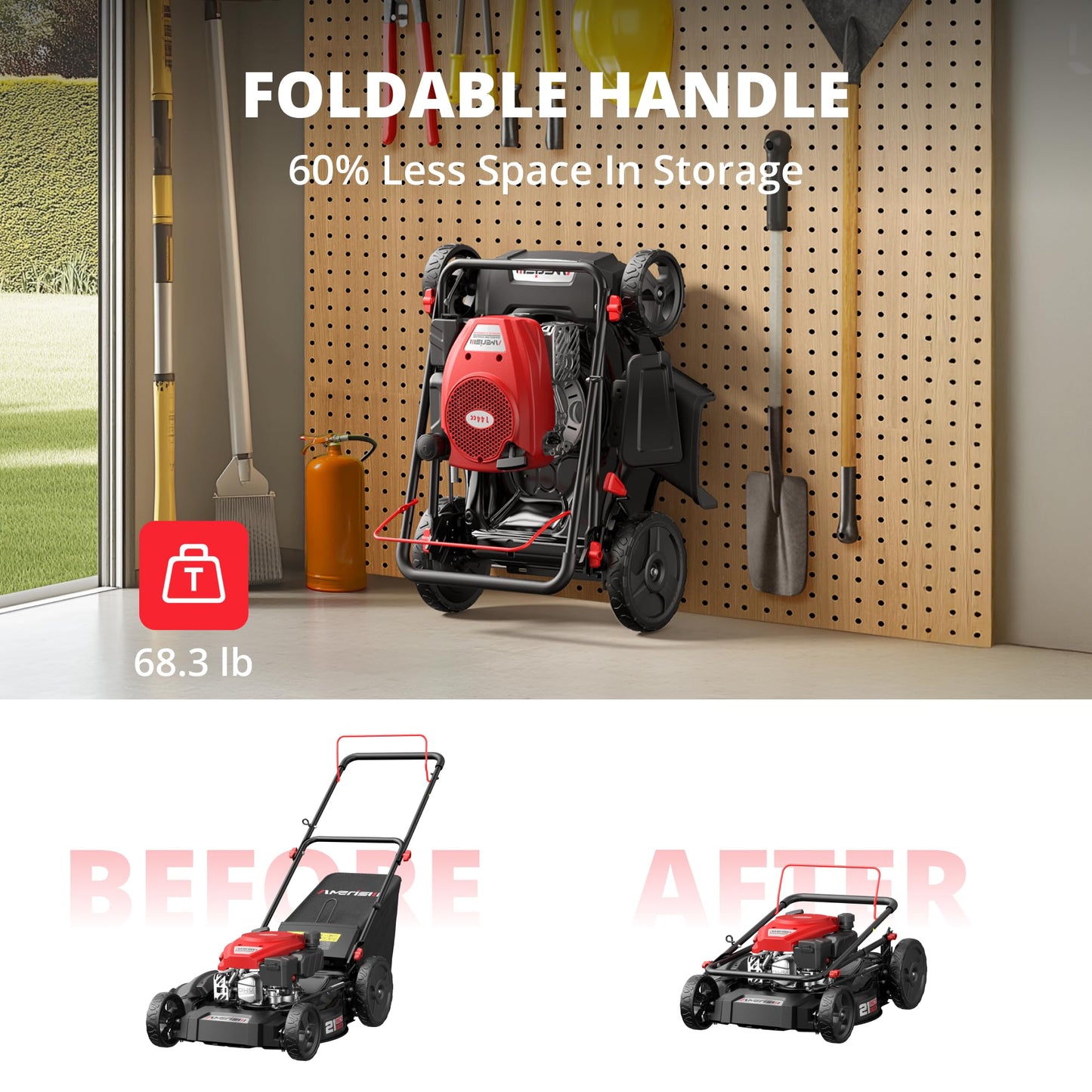 AMERISUN Gas Lawn Mower 21 in, 144cc 4-Stroke Walk-Behind Push Mower, 3-in-1 Mulch Bag Side Discharge System, 6 Adjustable Cutting Heights, Heavy Steel Deck for Yard & Garden Care