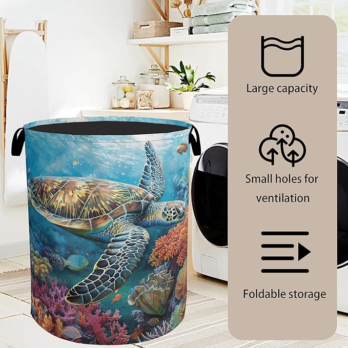 Sea Turtle Foldable Canvas Laundry Basket