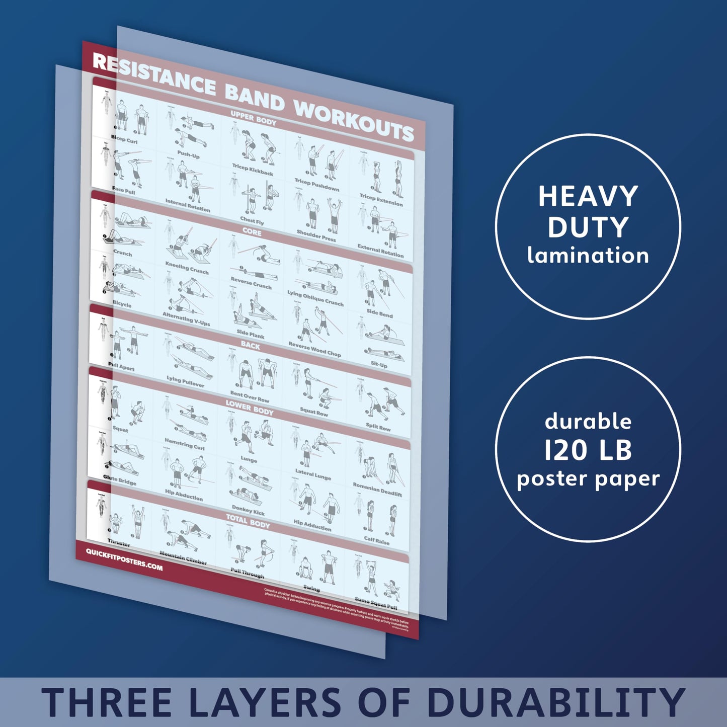 QUICKFIT 2 Pack - Resistance Bands and Loops Workout Posters - Set of 2 Laminated Charts - Band Tubes and Loops Exercise Charts (Laminated, 18" x 24")