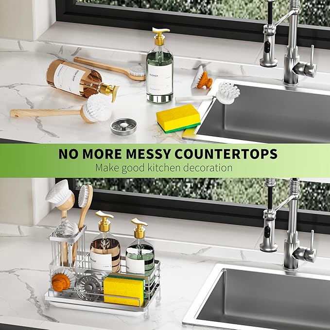 Cisily Stainless Steel Kitchen Sink Caddy Organizer, Sponge Holder