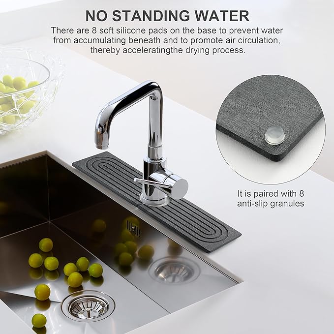 Faucet Mat for Kitchen Sink, Diatomite Fast Drying Stone Sink Tray, Super