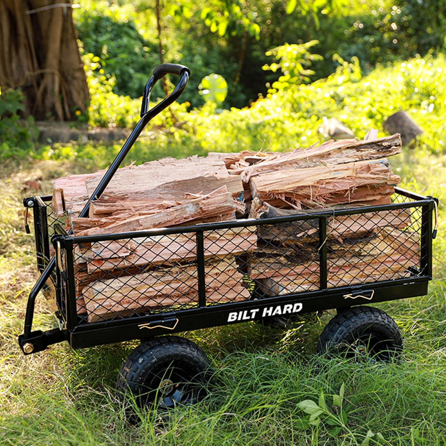 BILT HARD 880 lbs 10" Tires Steel Garden Cart with 180° Rotating Handle and Removable Sides, Heavy Duty 4 Cu.Ft Capacity Utility Garden Carts and Wagons, Black