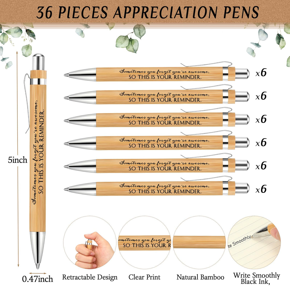 Yeaqee 36 Sets Employee Appreciation Gift Bulk Thank You Inspirational Bamboo Pen with Card Appreciation Gift for Nurse Teacher Admin Professional Volunteer Coworker Staff (Your Reminder)