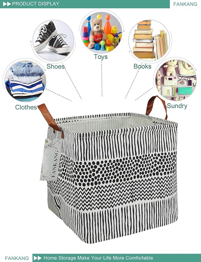 FANKANG Square Nursery Hamper Storage Bins Canvas Laundry Basket Foldable