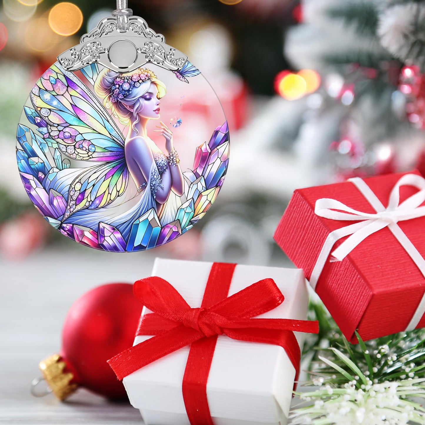 Jocidea Enchanting Fairy Christmas Ornament - Stained Glass Hanging Decor for Tree - Gift for Friends, Sisters