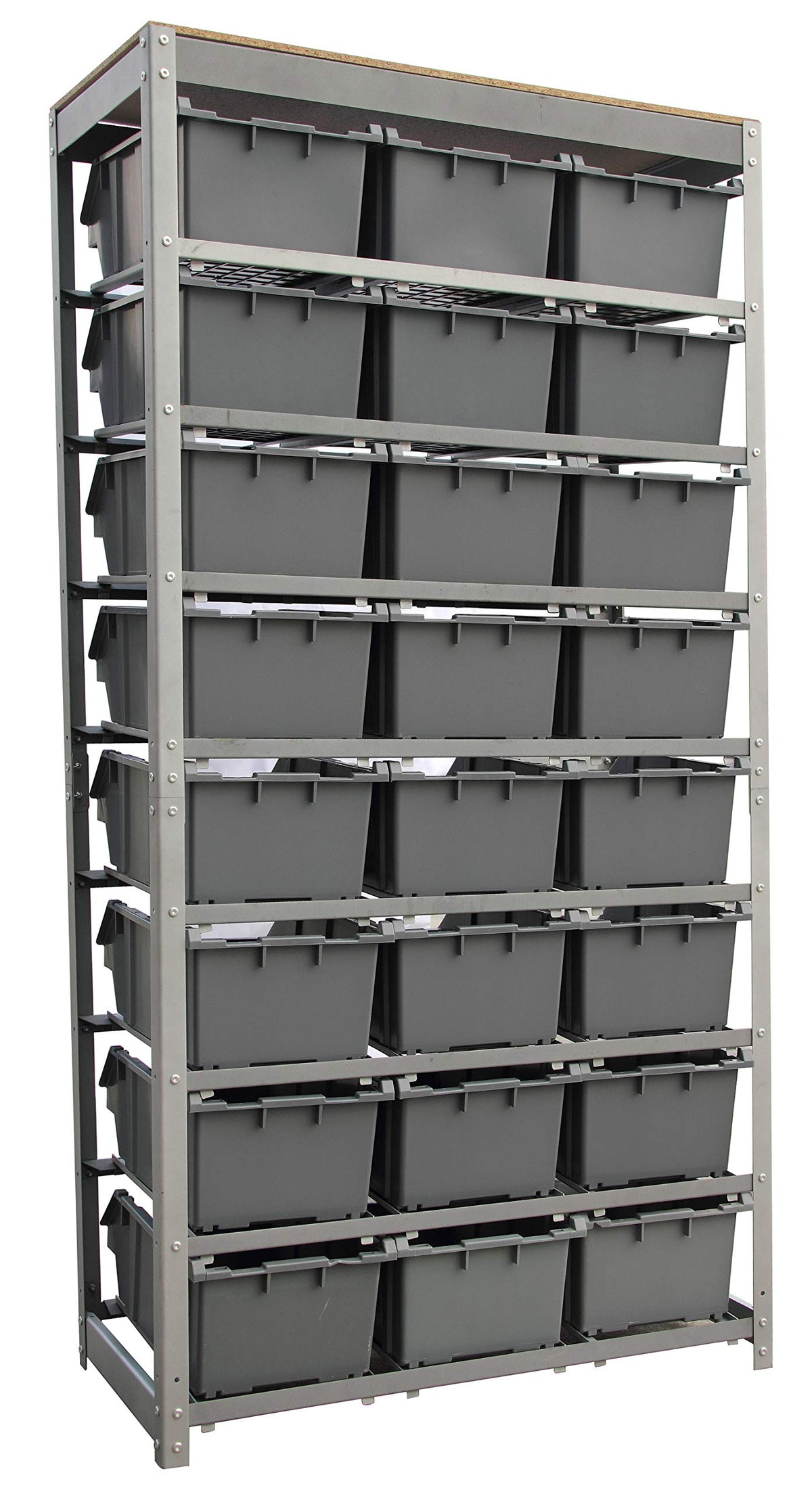 King's Rack Bin Rack Storage System Heavy Duty Steel Rack Organizer Shelving Unit w/ 24 Plastic Bins in 8 Tiers