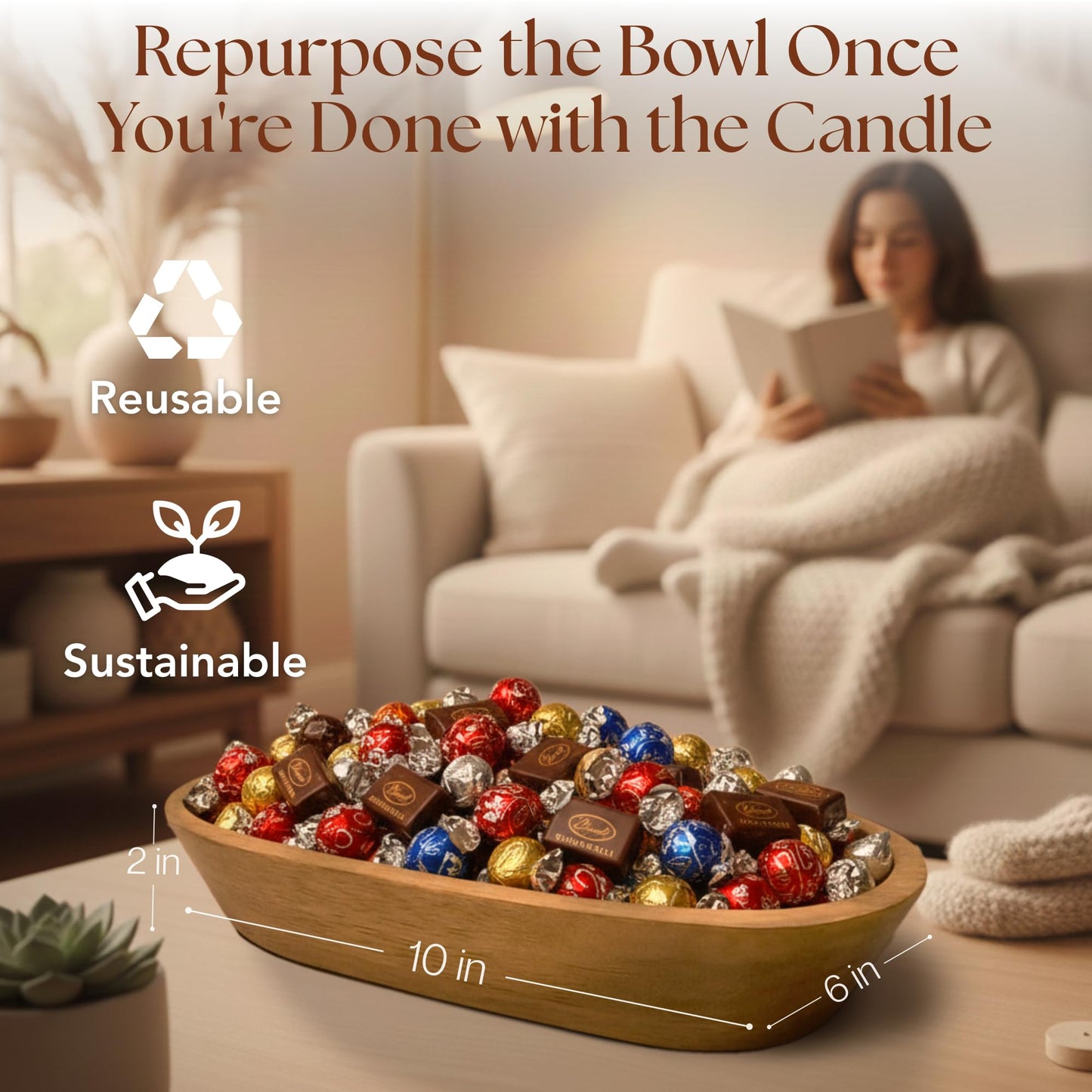 Dough Bowl Candle Co. Jasmine Candle for Women or Men - 10x6 3 Wick Scented Candles for Home, Mango Wood Large Luxury Soy Candles with Scented Wax, Long Burning 40H Burn Time for Spring or Summer