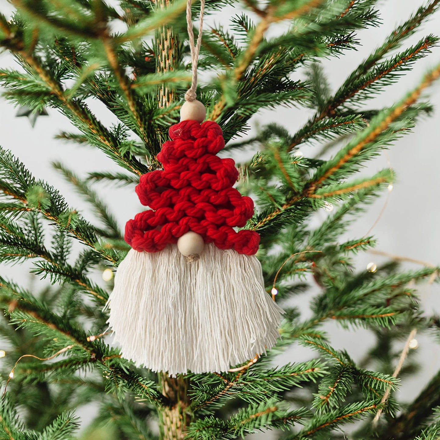 6 Pieces Macrame Christmas Gnome Ornaments, Boho Christmas Decorations Woven Gnome Xmas Ornaments Set for Christmas Tree Hanging for Xmas Party Living Room Dorm Nursery Room Craft Gifts (Red)