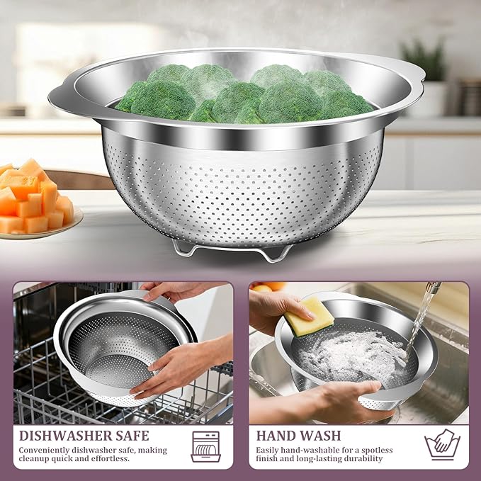 Stainless Steel Colander - 3QT Medium Capacity Strainer