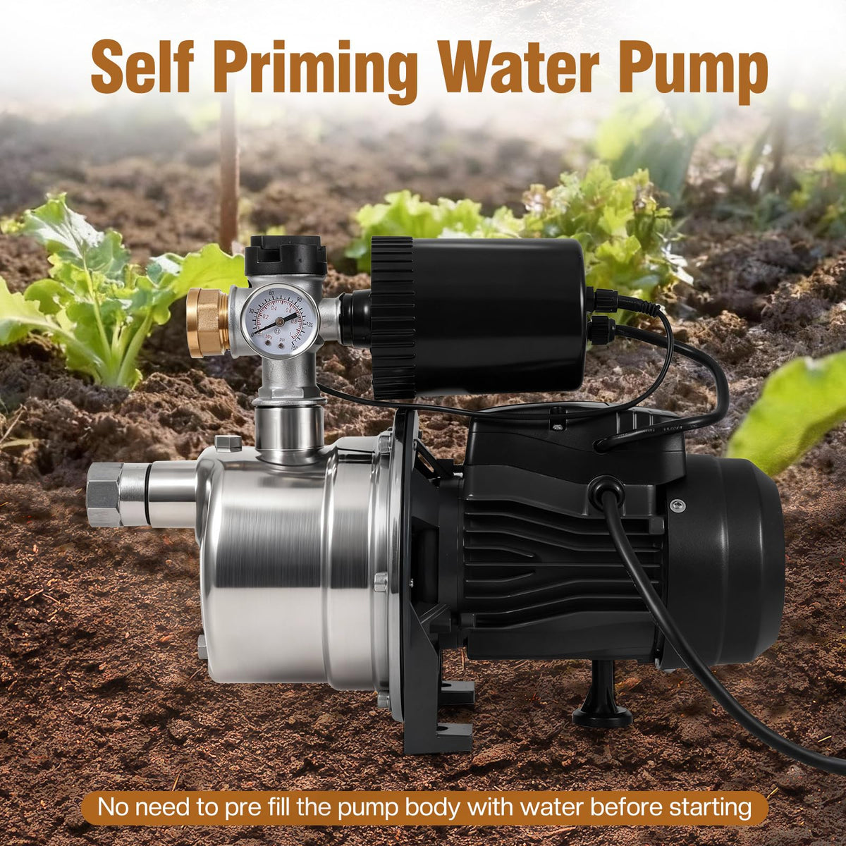 3/4 HP Water Pressure Booster Pump for House, Shallow Well Pump with Pressure Tank, Stainless Steel 1050 GPH 110V Auto On/Off Water Booster Pump, Irrigation Garden Sprinkler Pump for Home