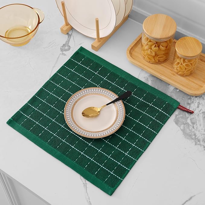 Mordimy 100% Cotton Terry Cloth Dish Cloths, Soft and Absorbent Checkered Dish