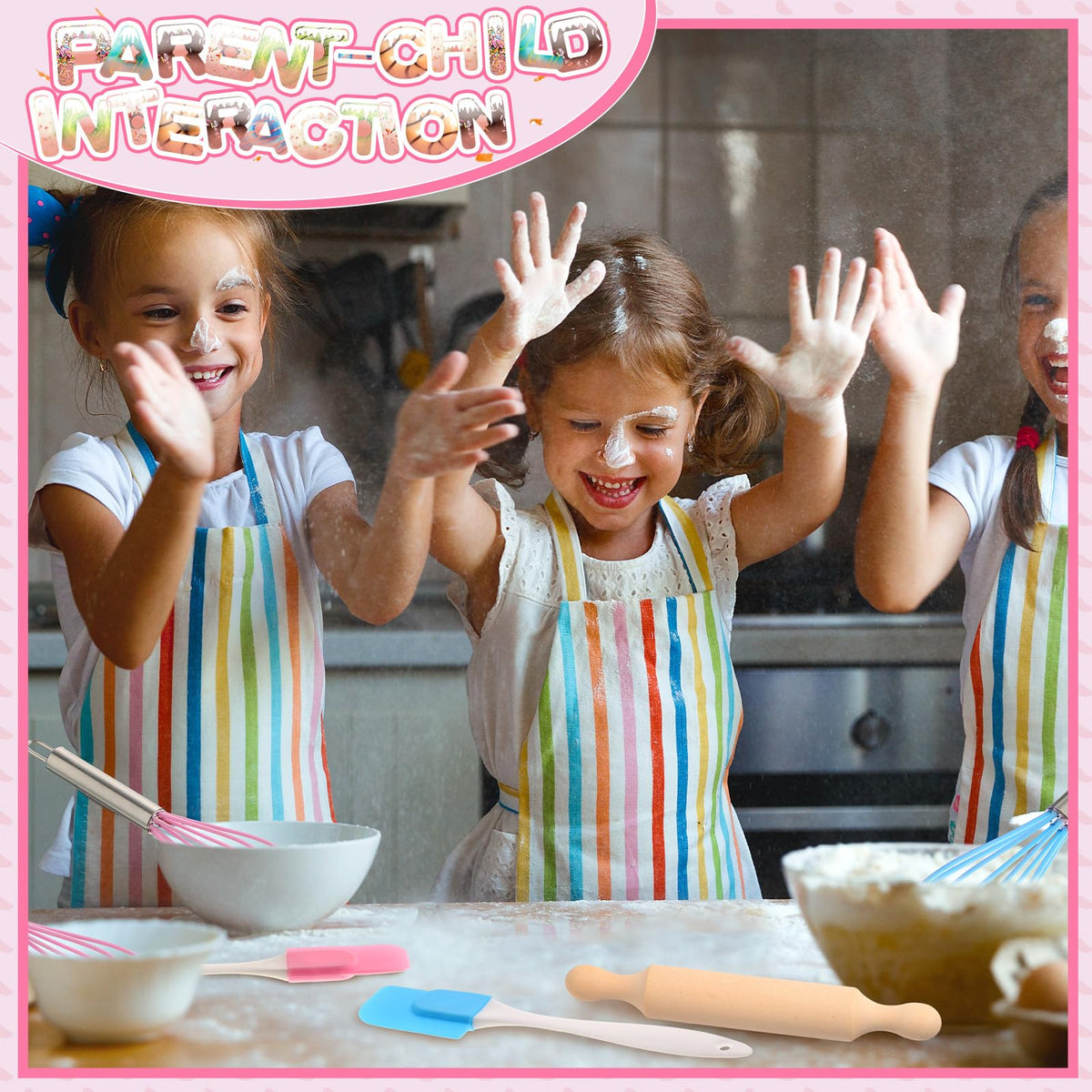 Glimin 48 Pcs Kids Mini Baking Supplies with Spatula, Rolling Pin, Whisk, Gift Bags for Kids Cooking Classroom School Exchange Party Favors