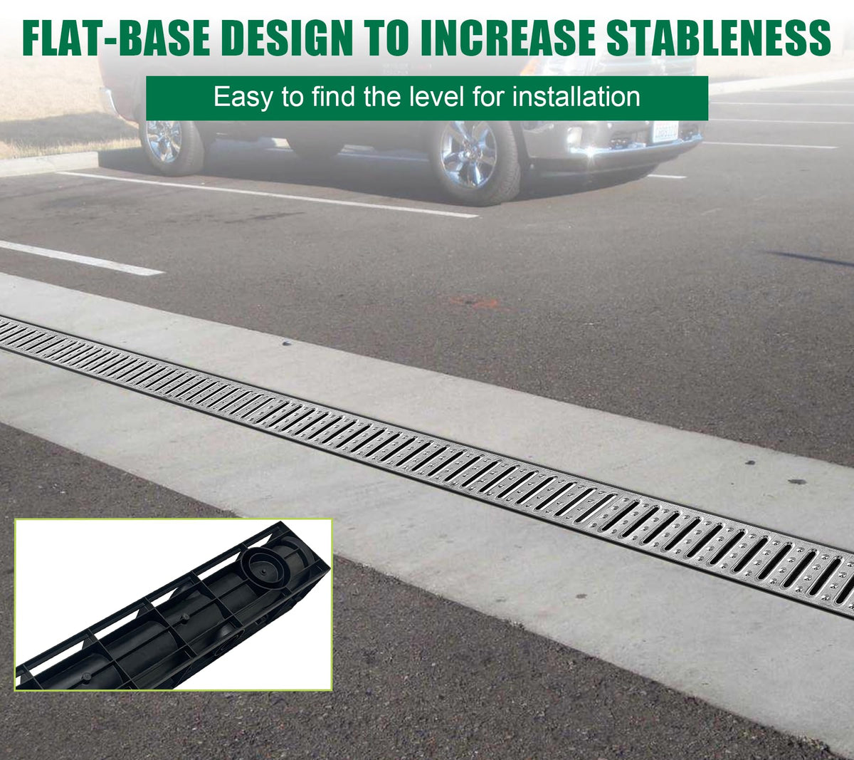 Natotela Channel Drain with Galvanized Steel Grates-39.4Lx6.1Wx5.5H in. Deep Profile Trench Drain System for Driveway,3 Pack Total Length 118.1in,Heavy Duty Drainage System for Garage,Parking Lot