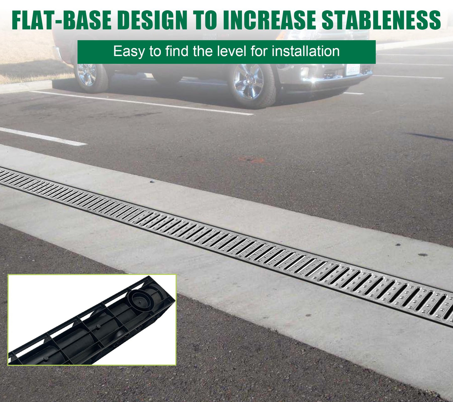 Natotela Channel Drain with Galvanized Steel Grates-39.4Lx6.1Wx5.5H in. Deep Profile Trench Drain System for Driveway,6 Pack Total Length 236.2in,Heavy Duty Drainage System for Garage,Parking Lot