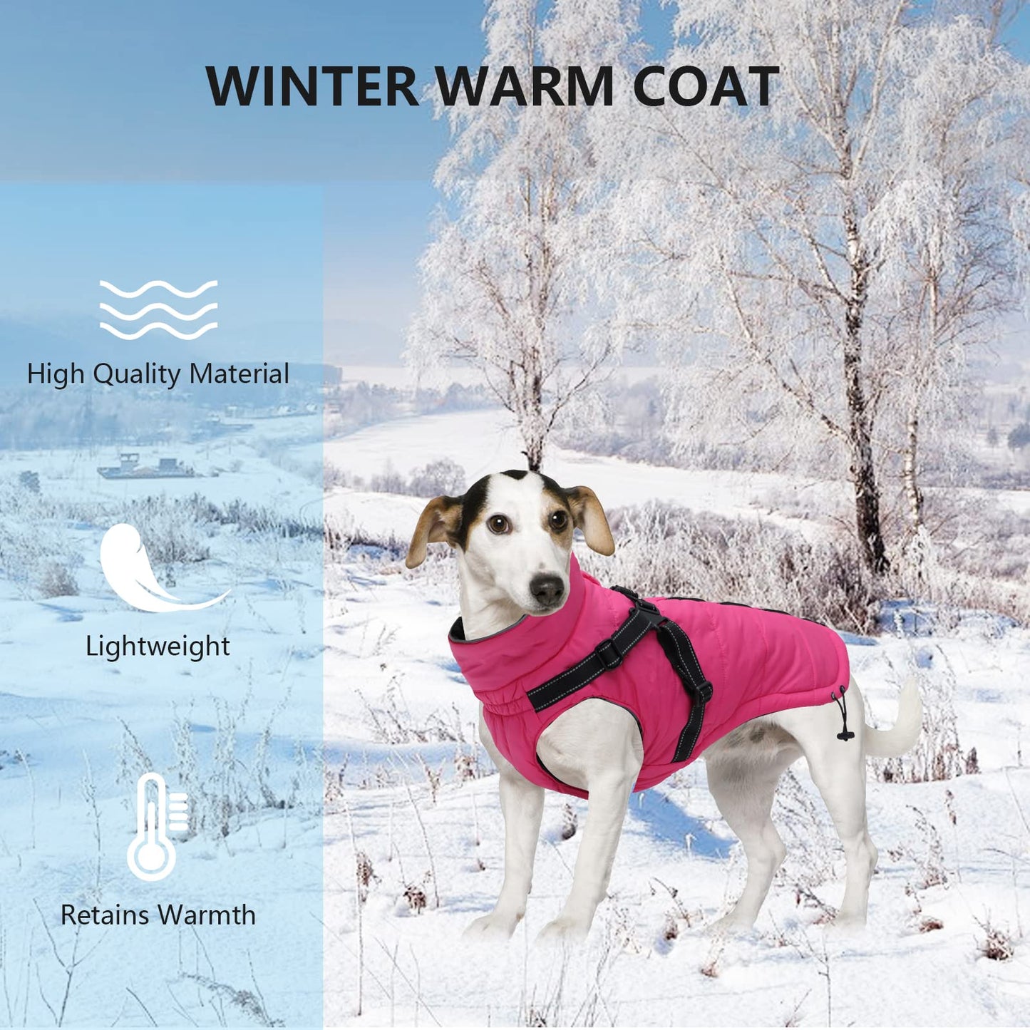 Pethiy - Winter Coat for Dogs with Built-In Harness, Warm Fleece Dog Jacket, Waterproof Dog Clothes Vest with Harness, Outdoor Sweater for Medium and Small Dogs-Pink-M