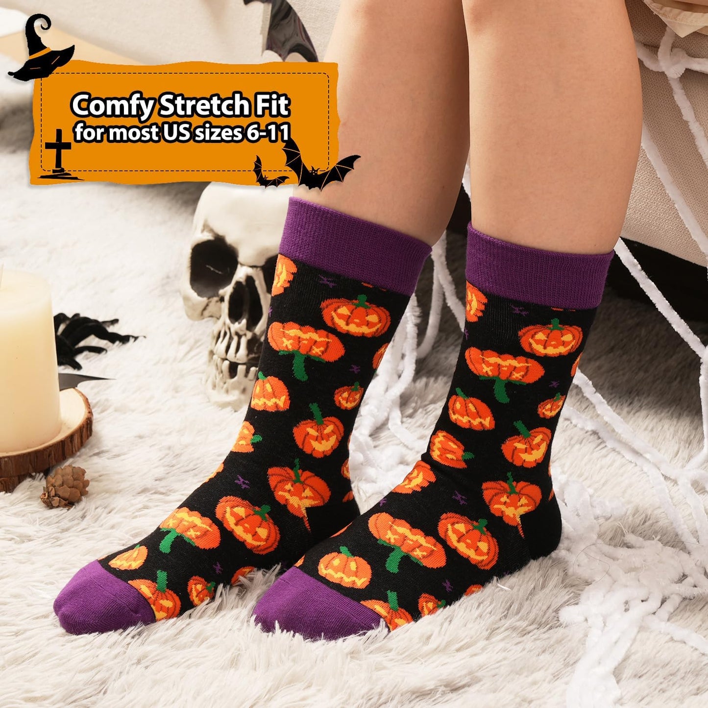 Halloween Gifts for Women 16oz Pumpkin Bat Coffee Glass Cup with Lid & Straw, Boo Basket Stuffers Fall Themed Gifts for Her, Sister, Friend
