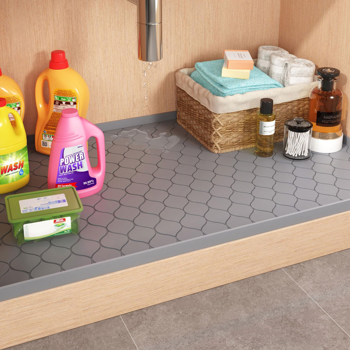 Winisok Silicone Under Sink Mat 34" x 22", kitchen Essentials and Gadgets, Shelf liner and Cabinet Protector, Home Organizers and Storage, Waterproof Bathroom Tray