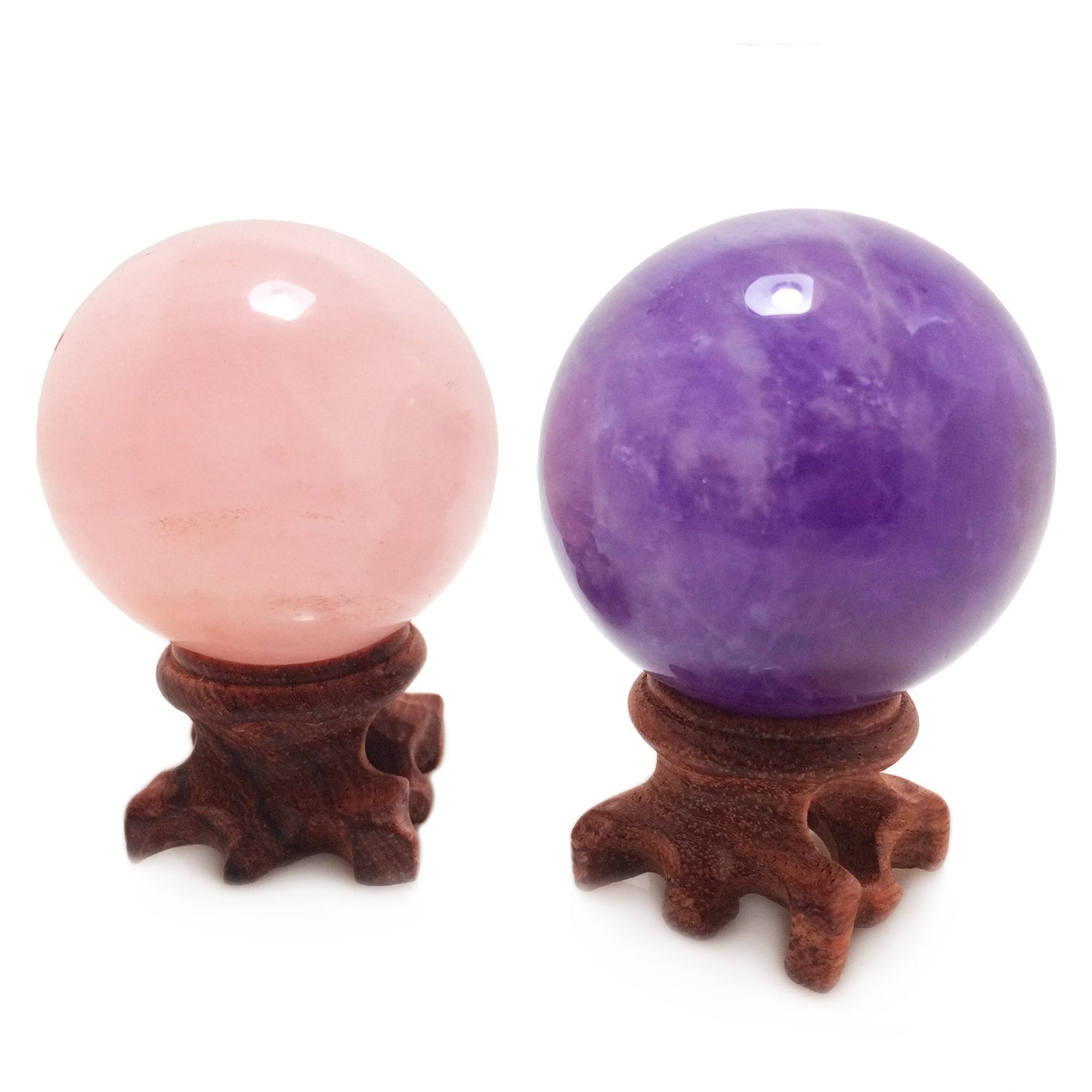 Polar Jade Natural Crystal Balls, Rose Quartz and Amethyst Power Stone Spheres with Stand for Crystal Healing, Meditation, Feng Shui, Scrying, Decor, Hand-Made