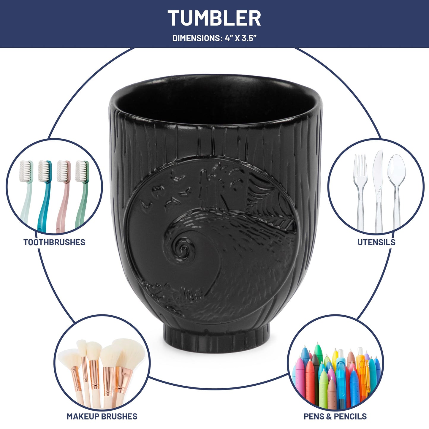 Jay Franco Disney Nightmare Before Christmas Tumbler - Black Resin Toothbrush/Pen Holder Features Jack & Sally - Bathroom Décor