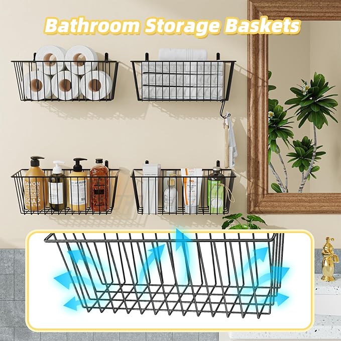 Simple Trending 6 Pack Wire Basket Wall Mount Baskets Hanging Baskets, Cabinets