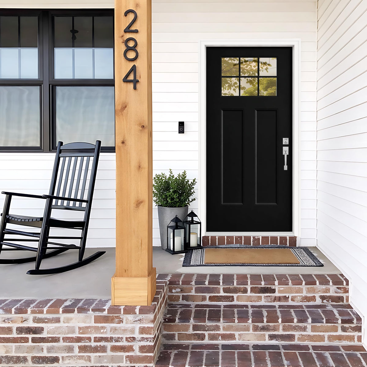 Fiberglass Front Entry Door, 36'' X 80" Black Exterior Door Left Hand Inswing with Brickmould, Vinyl Frame, Woodgrain Finish Knock-Down Door, 6-Lite Low-E Glass Energy Efficiency for Home's Entrance