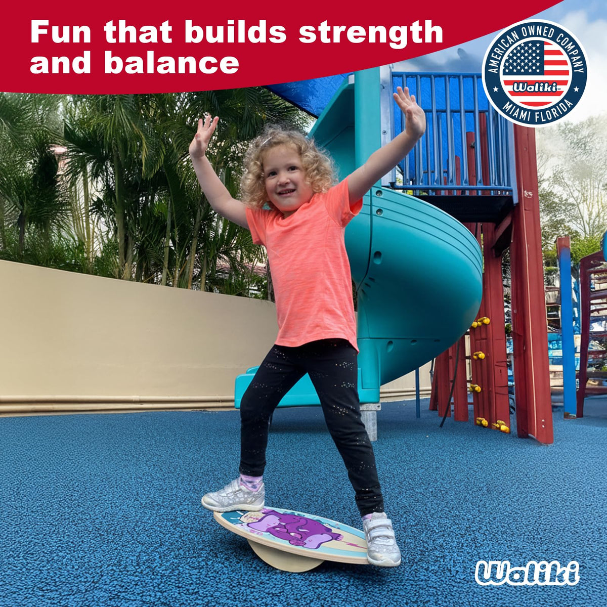WALIKI Wood Balance Board | Ages 3-8 | Toddlers and Kids | Pink