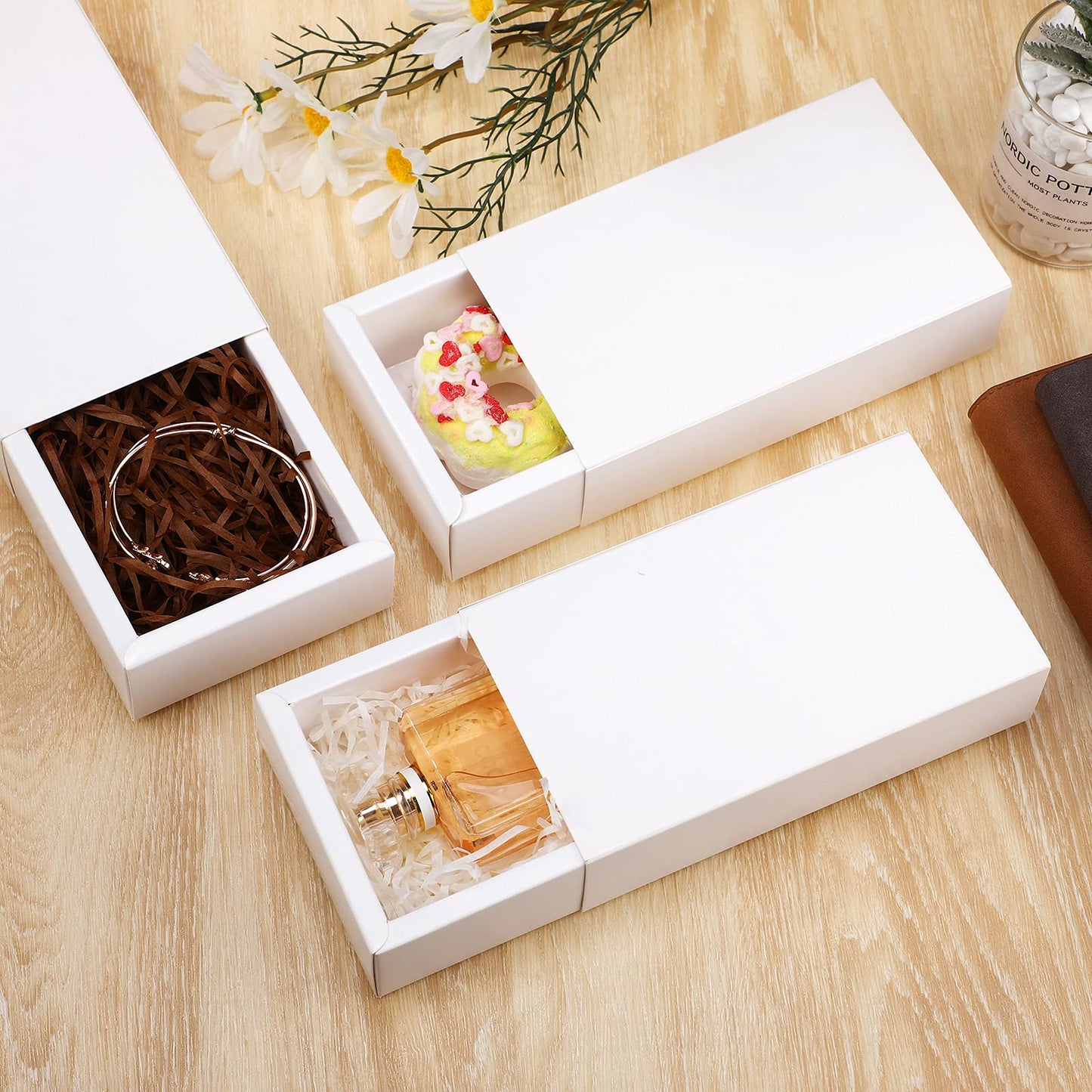 Zonon 30 Pieces Kraft Paper Drawer Box, Mini Crafts Cardboard Gift Boxes for Business and Soap Jewelry Candy Wedding Party Favors Present Packaging Organizer (White)