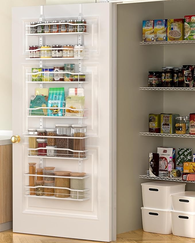 Moforoco White 6-Tier Over Door Pantry Organizer, Pantry Organization Storage
