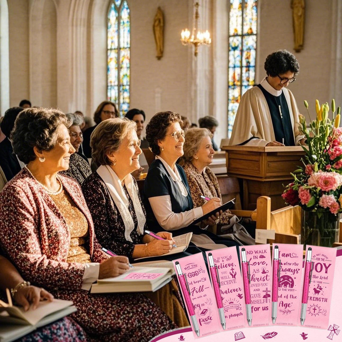 Pajean 24 Sets Christian Gifts for Women Include 6 in 1 Multitool Pens with Religious Bible Verse Scripture Bookmarks for Mother Day Nurses Teacher Employee Church Sunday School Office Favors Supplies