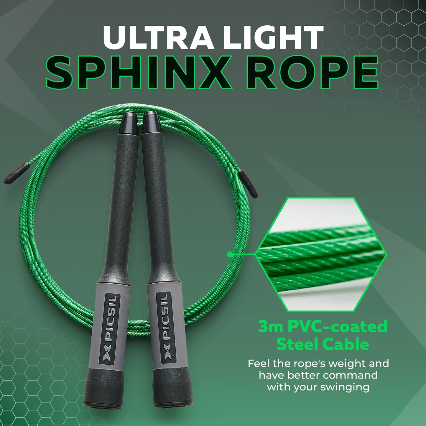 PICSIL Sphinx Rope, 360Β° Speed Jump Rope with Dual Bearing System, Fast, Lightweight Skipping Rope Made from ABS Plastic, Jump Ropes for Fitness, Boxing, and Conditioning, For All Ages, Black
