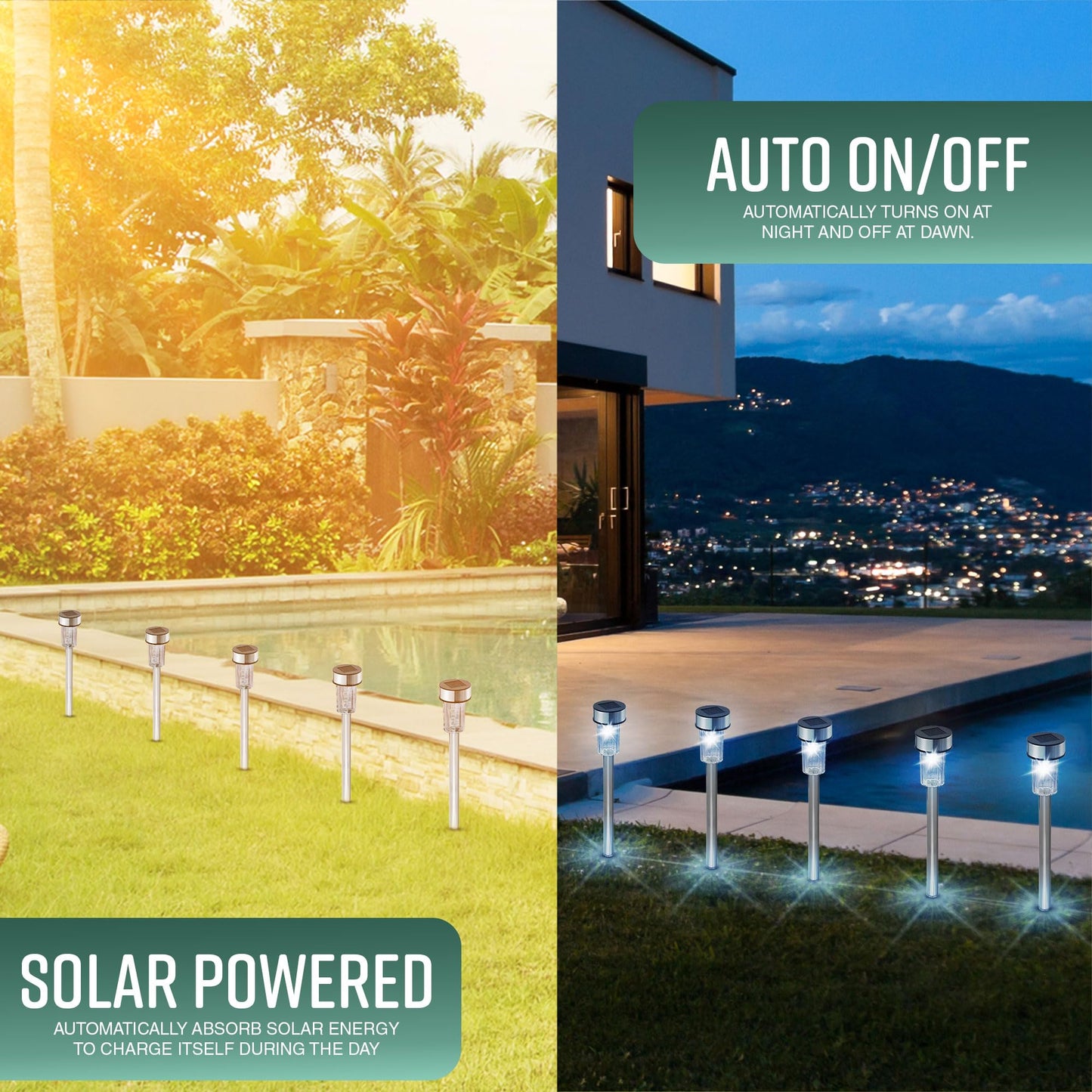 GloBrite Pack of 10 Solar Lights Outdoor Garden β Waterproof Stainless Steel LED Solar Garden Lights with Stake for Pathway, Driveway, Patio, Walkway, Lawn, Yard & Landscape Decoration