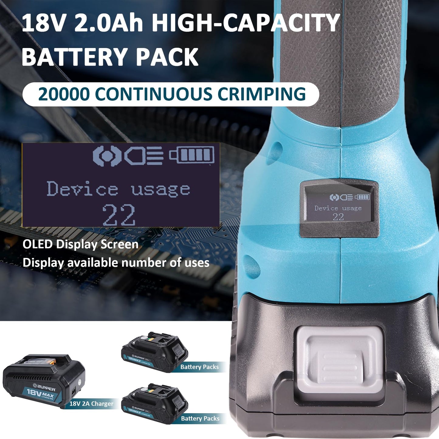 ZUPPER Press Tool,18V Electric Copper Pipe Crimping Tool with 4 Press Jaws 1/2”- 1 1/4”,Brushless Motor,2pcs 2Ah Battery Fast Charger & Carrying Case