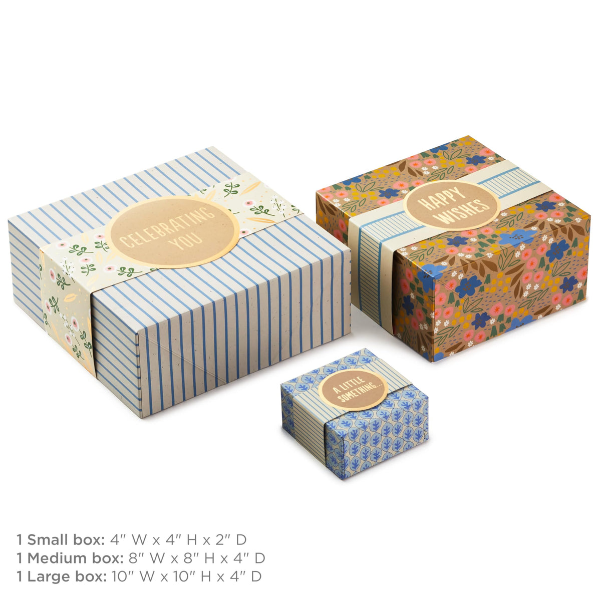 Hallmark Gift Boxes 3-Pack Assorted Sizes (Flowers and Stripes) for Valentine's Day, Birthdays, Bridal Showers, Mother's Day, Best Friends, Gifts for Her, Wrapped Treats and Cookies