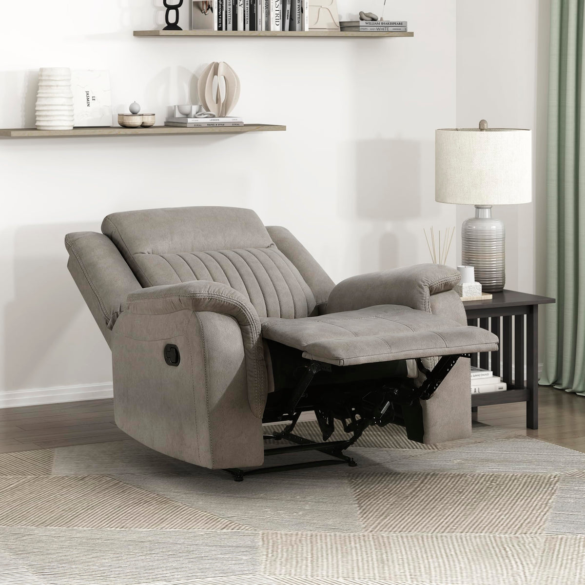 Lexicon Manual Recliner Chair, Polished Microfiber Reclining Sofa Chair, Home Theater Seating, Wall Hugger Manual Recliner for Living Room/Office/Apartment, Dove
